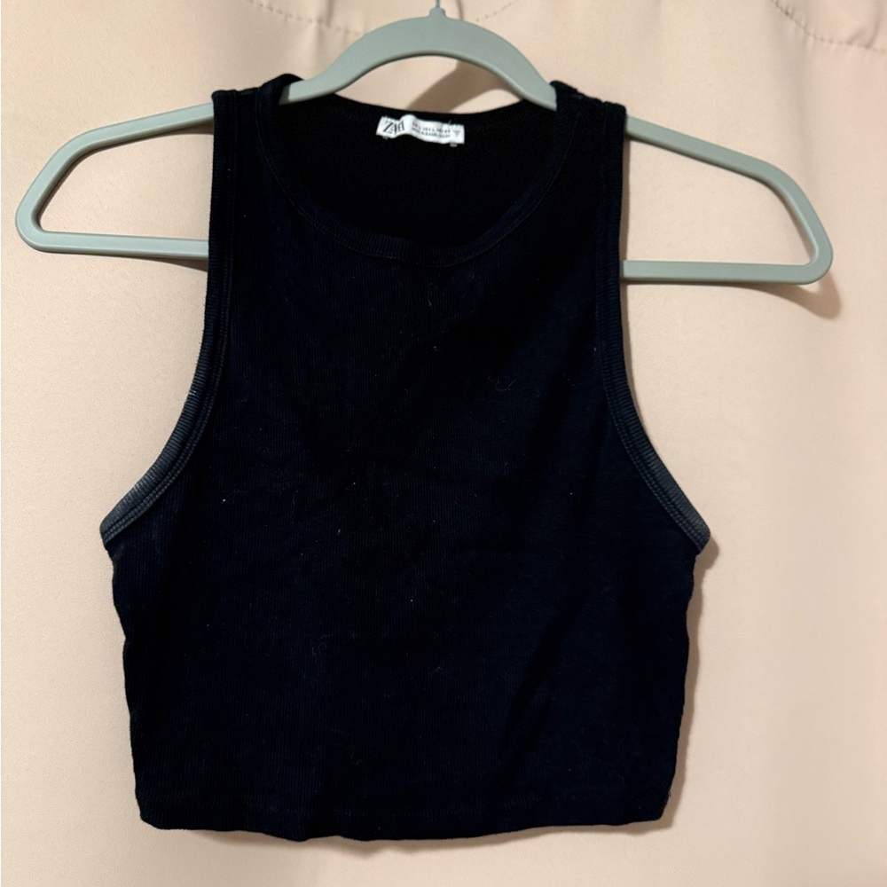 Zara Black Ribbed Crop Top